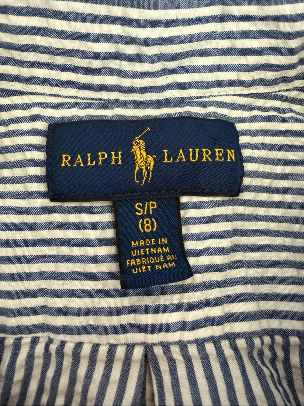 Ralph Lauren Blue and White Striped Short-Sleeve Button-Down Shirt